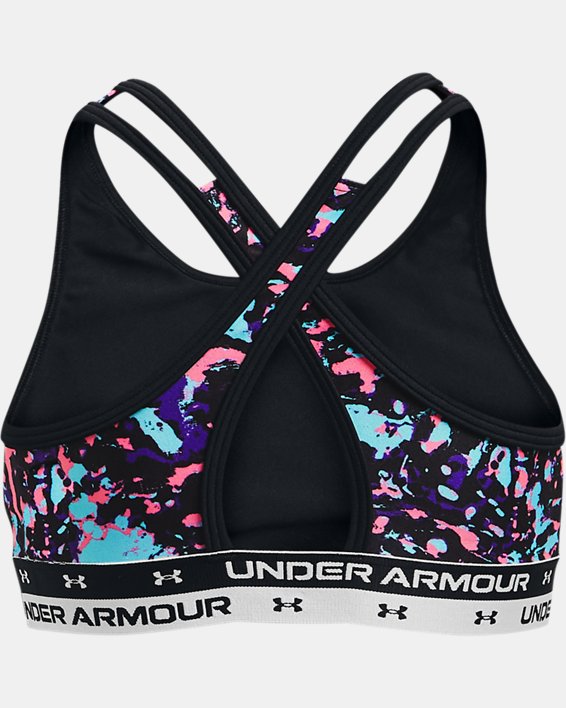 Girls' UA Crossback Printed Sports Bra, Black, pdpMainDesktop image number 1